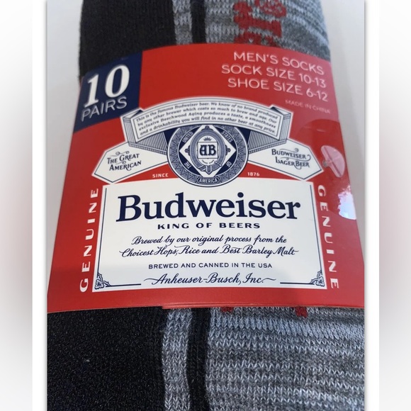 Budweiser Beer No Show Socks 10 Pair Men’s 6-12 Black Gray Red w Logos Light Bud - Picture 4 of 12